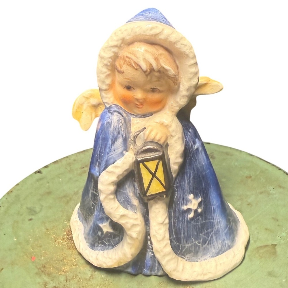 Vintage Goebel Hummel Winter Angel Lantern Blue Robe Figurine W Germany Bee Mark